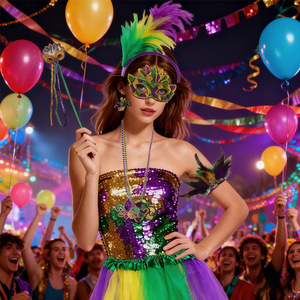 Mysterious Angel Nuovo Set di Paillettes Oro, Viola e Verde per Mardi Gras, per Travestimenti da Ballo, Feste, Spettacoli in Bar, Realizzato a Mano in Plastica - Product Image 2