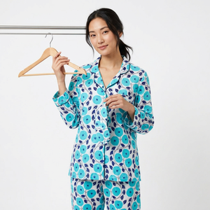 Digital Printing Floral Dress Her Handmade 100% Cotton V-neck Full Length Pajamas Women Summer Sleepwear Pajama <b>Set</b> Comfortable - Product Image 1
