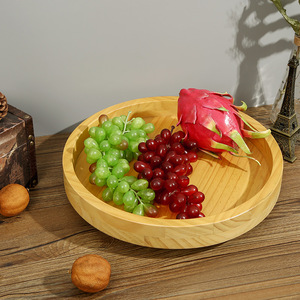 Round Rotating Solid Wood Fruit <b>Tray</b> For Home Dining <b>Table</b> Storage Grayish White And Light Yellow Polished White - Product Image 1