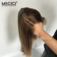 Perruque Lace Front HD Transparente 13x6 Cheveux Vierges Brésiliens Ondulés Châtain Champignon avec Mèches Glueless Marque MSCICI