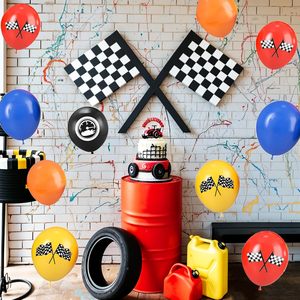 Rennwagen-Ballon 12 Zoll Blau Gelb Orange Karierte Flagge Auto-Ballons Jungen Rennautos Geburtstag Abschlussfeier Babyparty Hintergrund - Product Image 6