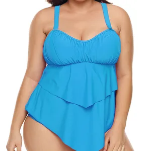 5XL Plus Size Swimwear Pleated Detail Plus Size Two Piece Swimsuit For Big Busts/