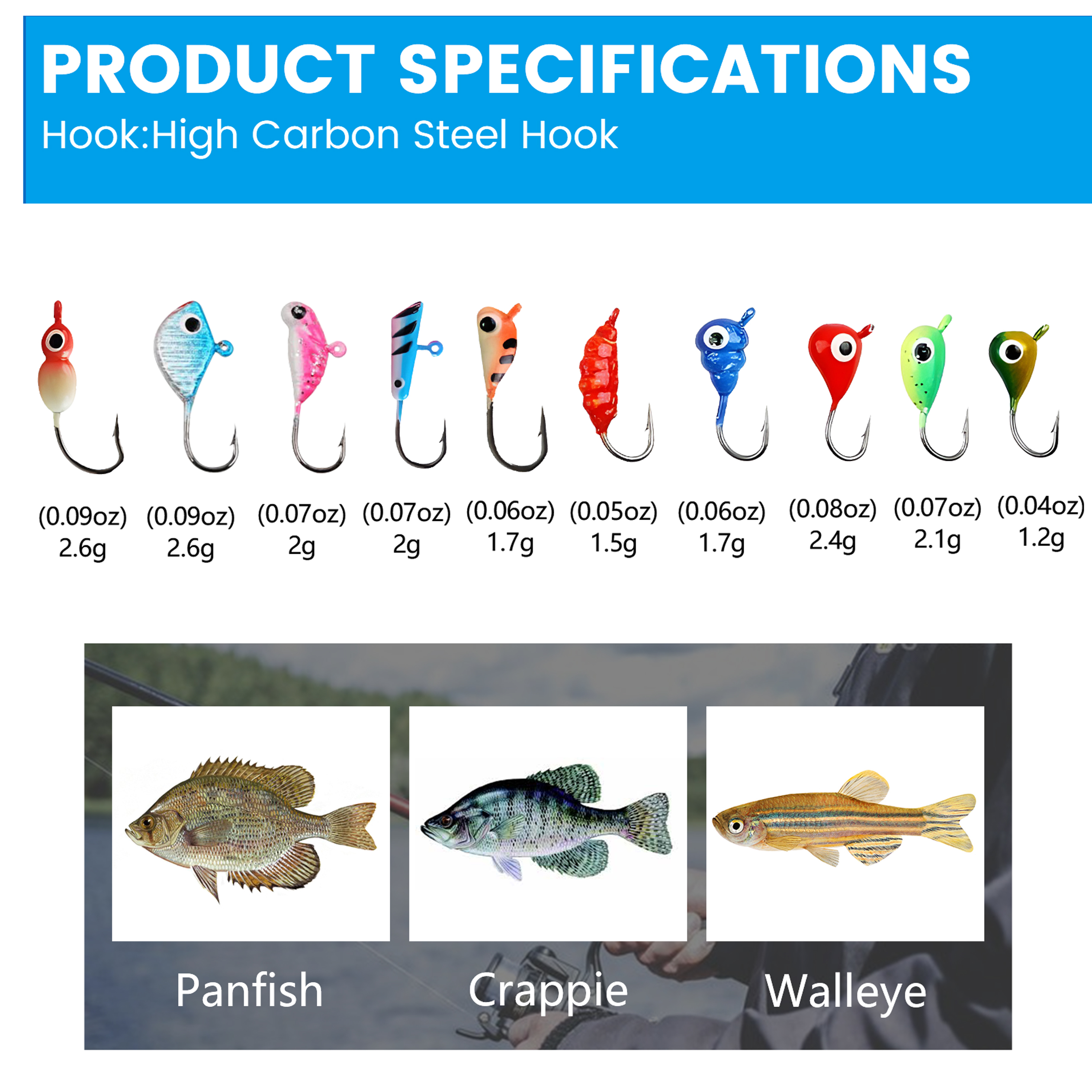 clearance ice fishing lures THKFISH 8PCS Jigs Heads Hooks Set retrieve techniques Nicklow's Wholesale Tackle > Ice