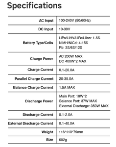 Cargador de Baterías LiPo SKYRC D200neo AC200W DC800W 20A*2 PD3.0 de Doble Canal para Baterías LiPo de 1-6S - Product Image 6