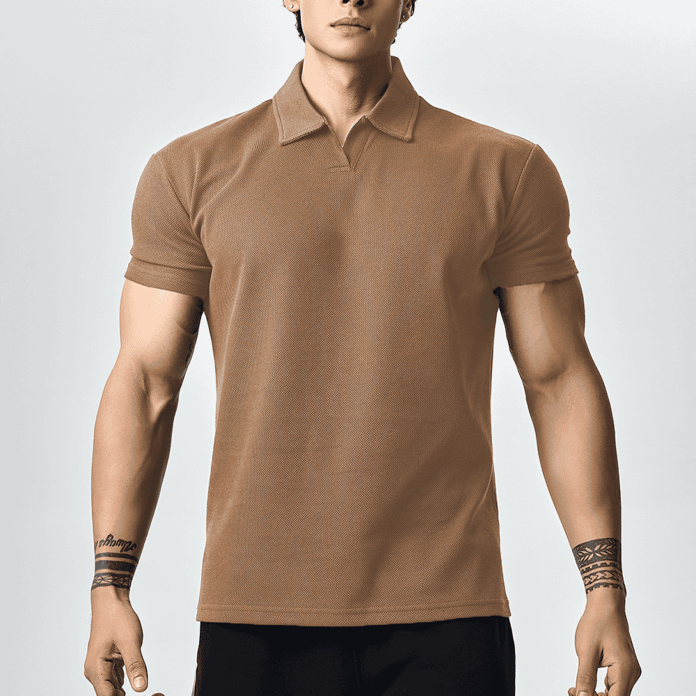 Brown polo buttonless short sleeves
