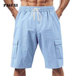 PASUXI pantaloncini di lino da uomo alla moda personalizzati da uomo estivi da spiaggia da uomo nuovi pantaloncini Cargo larghi per il tempo libero - Product Image 4