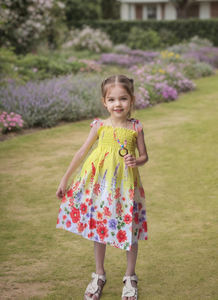 فساتين بوهيمية مخصصة للفتيات بدون أكمام مع طباعة زهور قوس قزح للشاطئ مع قلادة، فساتين أطفال قطنية - Product Image 4