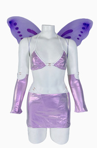 Women's Five-Piece Sexy Underwear Set Candy-Colored Bra Skirts Fairy Wings Patent Leather Suit Nightclub Fancy Pole Fabric - Product Image 5