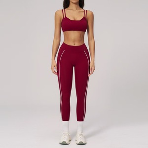 Set Yoga 2 Pezzi Tik Tok Hot: Reggiseno Sportivo a Doppia Fascia Color Block e Leggings Effetto Nudo Elasticizzati in Quattro Direzioni per Allenamento Donna - Product Image 1