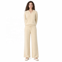 Ensemble deux pièces pull col rabattu en V et pantalon large en maille pour femme – Vêtements de créateur hiver – Vente en gros