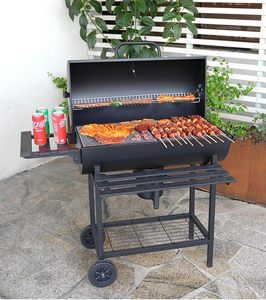 Heavy-Duty Outdoor Steel Barbecue Grill Powder Coated Trolley Adjustable Height <b>Smokeless</b> Chimney Thermometer Hooks - Product Image 4