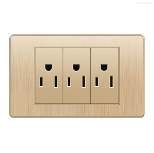 Prise murale multifonction six trous avec interrupteur, USB et port USB-C, finition or brossé, norme mexicaine et américaine - Product Image 1