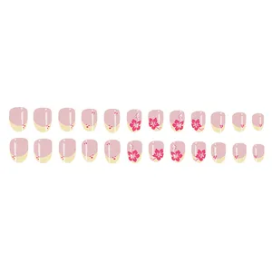<span class=keywords><strong>Uñas</strong></span> Francesas Amarillas a Presión, 24 Piezas, <span class=keywords><strong>Uñas</strong></span> <span class=keywords><strong>Postizas</strong></span> Cortas Ovaladas <span class=keywords><strong>con</strong></span> Estampado <span class=keywords><strong>de</strong></span> Flores Rosas, Moda <span class=keywords><strong>de</strong></span> Verano, <span class=keywords><strong>Uñas</strong></span> Artificiales DIY - Product Image 3