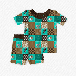 BSSO1872 Ensemble de vêtements pour bébé garçon, boutique personnalisée, bleu carotte, tenue d'été, ensemble en gros - Product Image 2