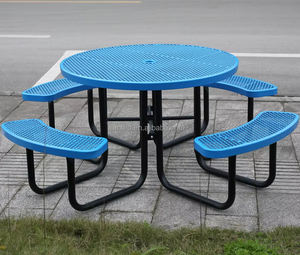 Tavolo da Picnic Moderno per Esterni in Metallo Rivestito in Plastica con Rete in Acciaio per Arredamento da Giardino - Product Image 4