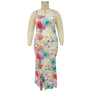 Vestido de verano 2023 <span class=keywords><strong>ropa</strong></span> de talla grande <span class=keywords><strong>ropa</strong></span> de mujer sin mangas recto estampado Floral extra Maxi vestido - Product Image 2