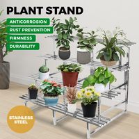 Support pour plantes en métal à 4 niveaux Pots de jardin en acier inoxydable Support pour plantes Intérieur Extérieur Pots de fleurs Présentoir pour pots