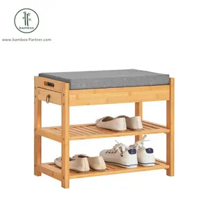 High Quality Bamboo Shoe Changing Stool With Drawer