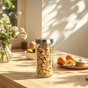 Barattolo in <span class=keywords><strong>Vetro</strong></span> Cilindrico Sottile e Alto da 500ml, con Collo Filettato, Contenitore Trasparente per Alimenti Conservati, Conservazione in Cucina, Supporto per Etichetta Privata - Product Image 5