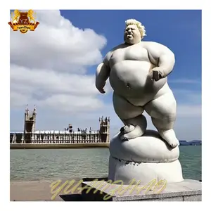 Escultura de pedra natural em tamanho natural para decoração de jardim, estátua de homem gordo esculpida à mão em pedra, escultura moderna grande de homem gordo