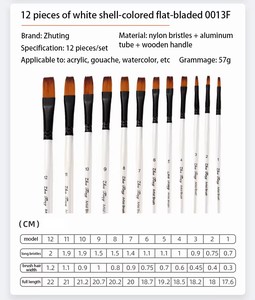 Pinceaux professionnels pour <span class=keywords><strong>peinture</strong></span>, 12 pièces, poils en nylon blanc et manche en bois, pinceaux plats pour <span class=keywords><strong>peinture</strong></span> à l'aquarelle, à l'acrylique et à l'<span class=keywords><strong>huile</strong></span> - Product Image 2