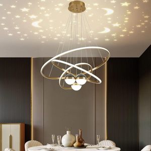 Lampadario Moderno a LED a 3 Anelli con <span class=keywords><strong>Riflessi</strong></span> Stellati, Dimmerabile, per Cucina, Hotel, Soggiorno, Lampade a Sospensione - Product Image 5