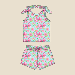 Conjunto de 2 Piezas de Bambú para Niñas, Top <span class=keywords><strong>sin</strong></span> Mangas con Estampado Floral y Lazos en los Hombros y Pantalones Cortos, <span class=keywords><strong>Ropa</strong></span> Casual de Verano para Niños, Estilo Traje de Baño - Product Image 2