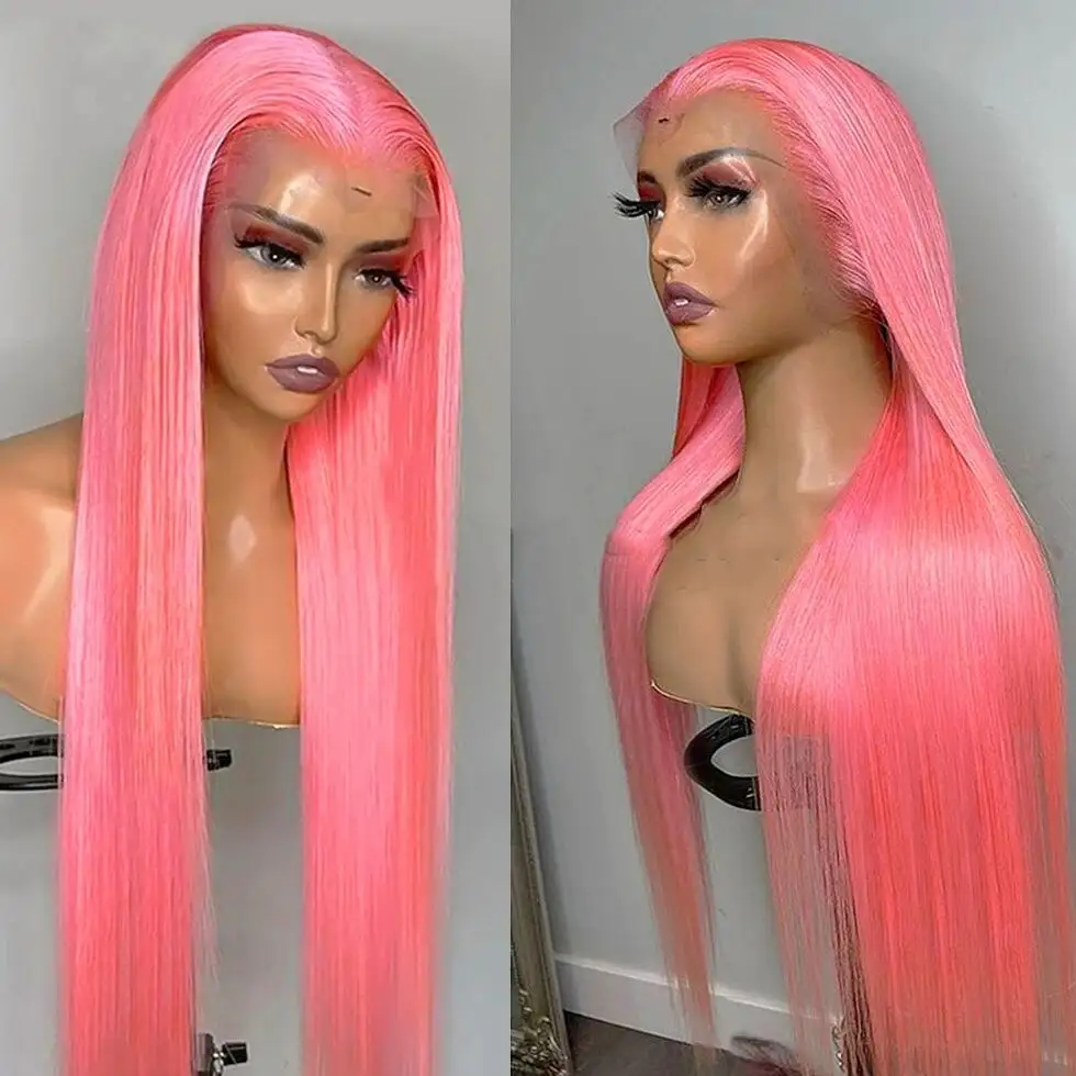 थोक उत्पादों हड्डी सीधे गुलाबी विग 13x4 फीता सामने मानव बाल ब्राजील रेमी 13x4 रंग का फीता ललाट मानव बाल Wigs के लिए