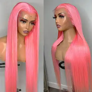 Groothandel Producten Bot Rechte Roze Pruik 13X4 Lace Front Human Hair Brazilian Remy 13X4 Colored Lace Frontale Human Hair Pruiken Fo
