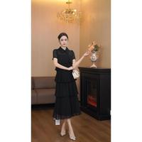 Robe longue d'été élégante haut de gamme, inspirée des créateurs, coupe trapèze avec accents diamantés, en polyester