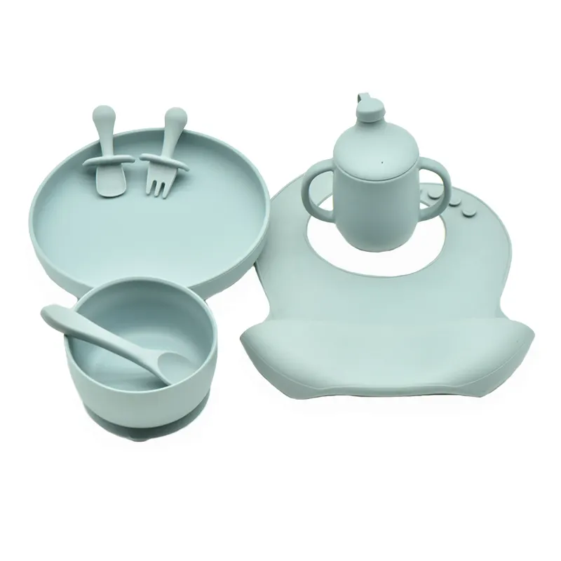 New arrivals trẻ sơ sinh ăn Bộ đồ ăn thiết lập cấp thực phẩm Silicone BPA trẻ em miễn phí của đồ ăn Bộ dao kéo cho trẻ sơ sinh