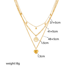 Dernière Mode <span class=keywords><strong>Multi</strong></span>-Couches Acier Inoxydable Arbre de Vie Collier Pendentif Cœur Plaqué Or 18 carats pour Femmes - Product Image 5