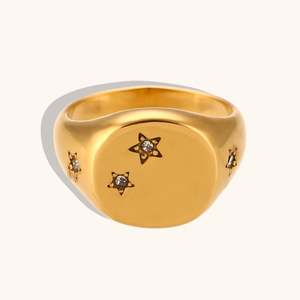 Anillo popular de Venta caliente de moda INS 18K PVD oro Acero inoxidable circón plateado estrella anillo de cara redonda - Product Image 5