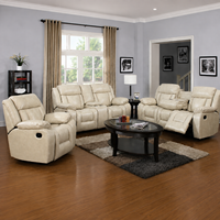 Ensemble de canapés inclinables manuels extensibles modernes 3+2+1 avec console et porte-gobelets, en cuir et structure en bois, pour salon, vente en gros