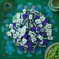 En stock – Nouvel ensemble de mahjong américain de luxe moderne de 160 tuiles avec tapis en néoprène vert folklorique, tuiles en acrylique gravées à 4 couches et prêt pour le poker