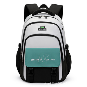 Korean Style Color-Blocked Backpack For Girls 15 Inches School Education Solid Color Soft Handle - Product Image 3