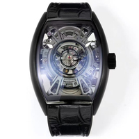 Montre mécanique manuelle de précision à tourbillon central squeletté, lumineuse, étanche, en céramique noire, d'un savoir-faire exquis