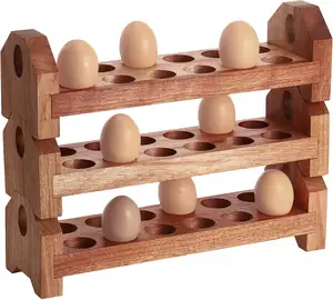 Soporte de madera para huevos, bandejas de almacenamiento de huevos para encimera, contenedor rústico para huevos para Cocina