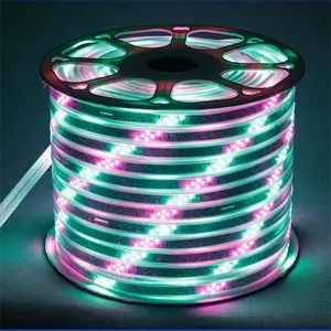 AC220V 100 Metro LED luz suave arco-íris tubo redondo DOIS linha cor neon luzes coloridas ao ar livre impermeável corda luz