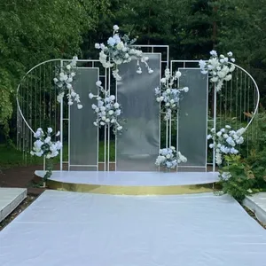 Soporte de fondo acrílico con espejo dorado, marco de boda, plataforma de escenario para eventos al aire libre