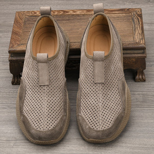 Chaussures bateau en cuir respirant pour hommes, bout rond, chaussures décontractées d'été, semelle extérieure en caoutchouc, semelle intermédiaire en EVA, doublure en cuir véritable - Product Image 3