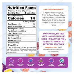 Ashwagandha và sư tử bờm nấm bổ sung gummies-hữu cơ tăng hiệu suất nhận thức thuần chay low carb - Product Image 4