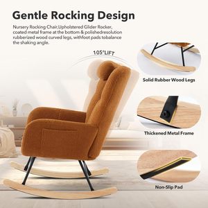 <span class=keywords><strong>Poltrona</strong></span> a <span class=keywords><strong>Dondolo</strong></span> Moderna, <span class=keywords><strong>Poltrona</strong></span> da Allattamento Ergonomica, Imbottita in Peluche, Schienale Alto, Telaio in Metallo e Legno, Tasche Laterali, <span class=keywords><strong>per</strong></span> Soggiorno - Product Image 3