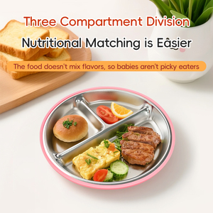 Assiette à ventouse écologique en acier inoxydable pour tout-petits avec manchons en silicone amovibles, sans BPA, incassable, ensemble repas bébé compartimenté - Product Image 2