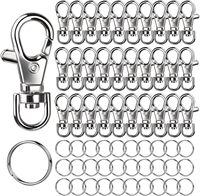 60 crochets mousquetons pivotants avec anneaux de clé fendus pour la fabrication de bijoux DIY et accessoires de loisirs créatifs pour porte-clés
