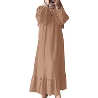 Robe pour femmes musulmanes, nouvelle mode printemps-automne, manches bouffantes, poche vintage, ourlet à volants