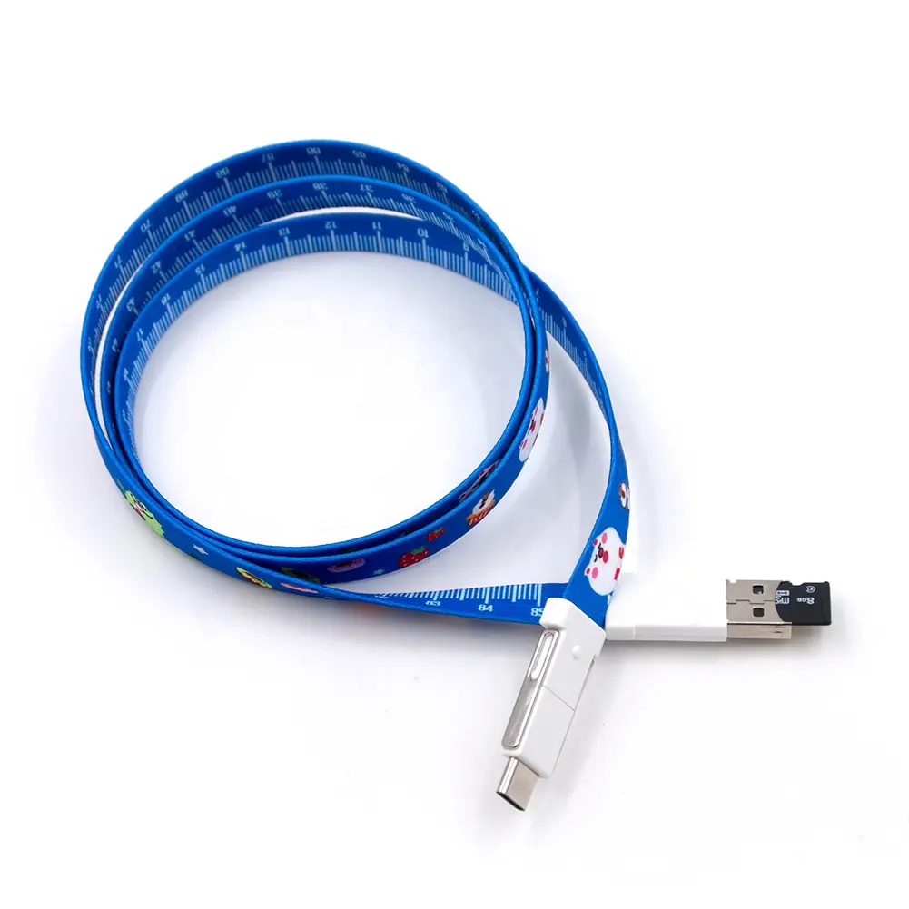 Çoklu konnektörler 3 in 1 özel logolu USB kordon şarj kablosu kordon boyun askısı USB kablosu ile TF kart okuyucu fonksiyonu