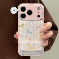 Étui de téléphone pour iPhone 17 Pro Max en similicuir avec motif animal poney, antichoc, pour filles, design élégant