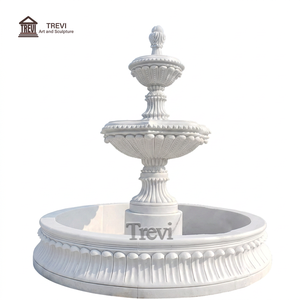 Fuente de agua de mármol blanco de 2 niveles tallada a mano <span class=keywords><strong>TREVI</strong></span>, fabricante de fuentes circulares para decoración de jardín exterior y entrada de vehículos. - Product Image 3