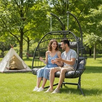 Fauteuil suspendu en osier pour patio extérieur avec coussin et support en acier